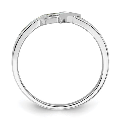 Sterling Silver Rhodium-plated White Created Opal Inlay Heart Ring Size 6