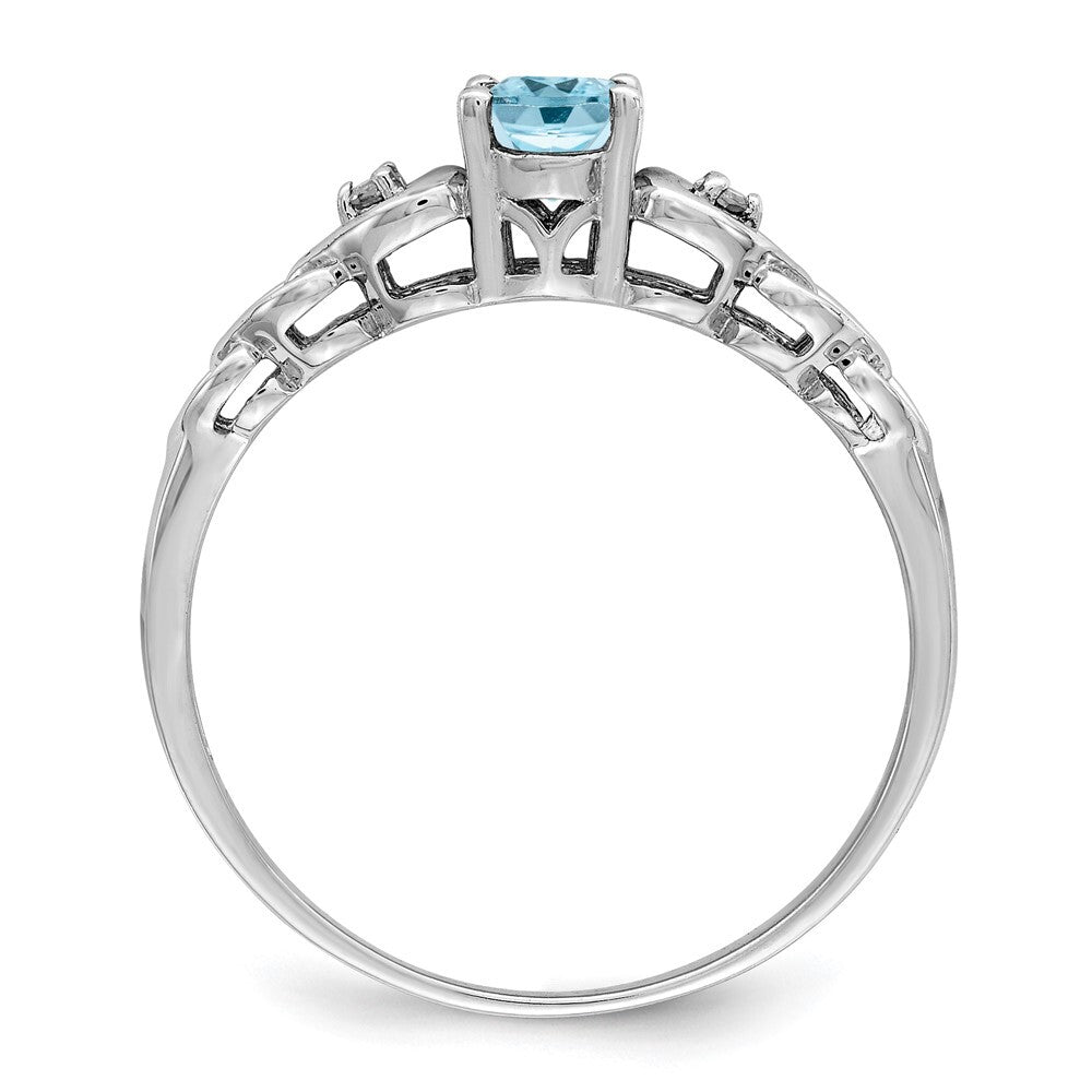 Sterling Silver Rhodium-plate Swiss Blue Topaz & Diamond Ring