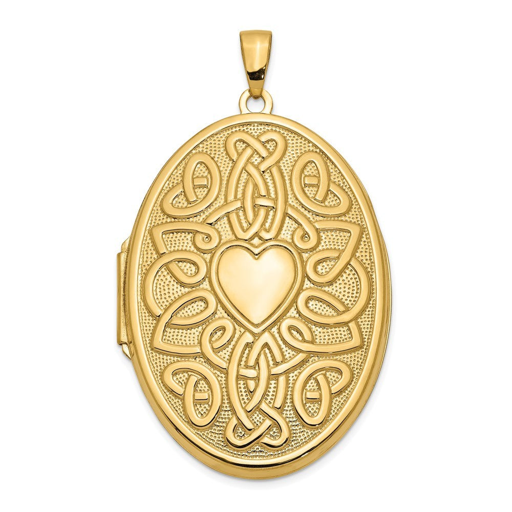 14k Yellow Gold Celtic Knot Heart with Poem on Reverse 38mm Oval Locket