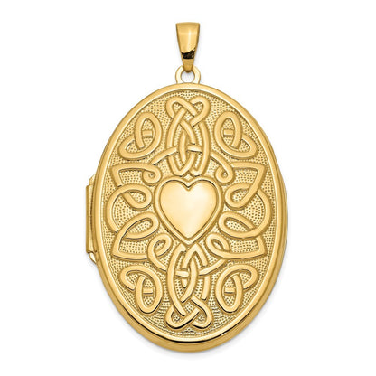 14k Yellow Gold Celtic Knot Heart with Poem on Reverse 38mm Oval Locket