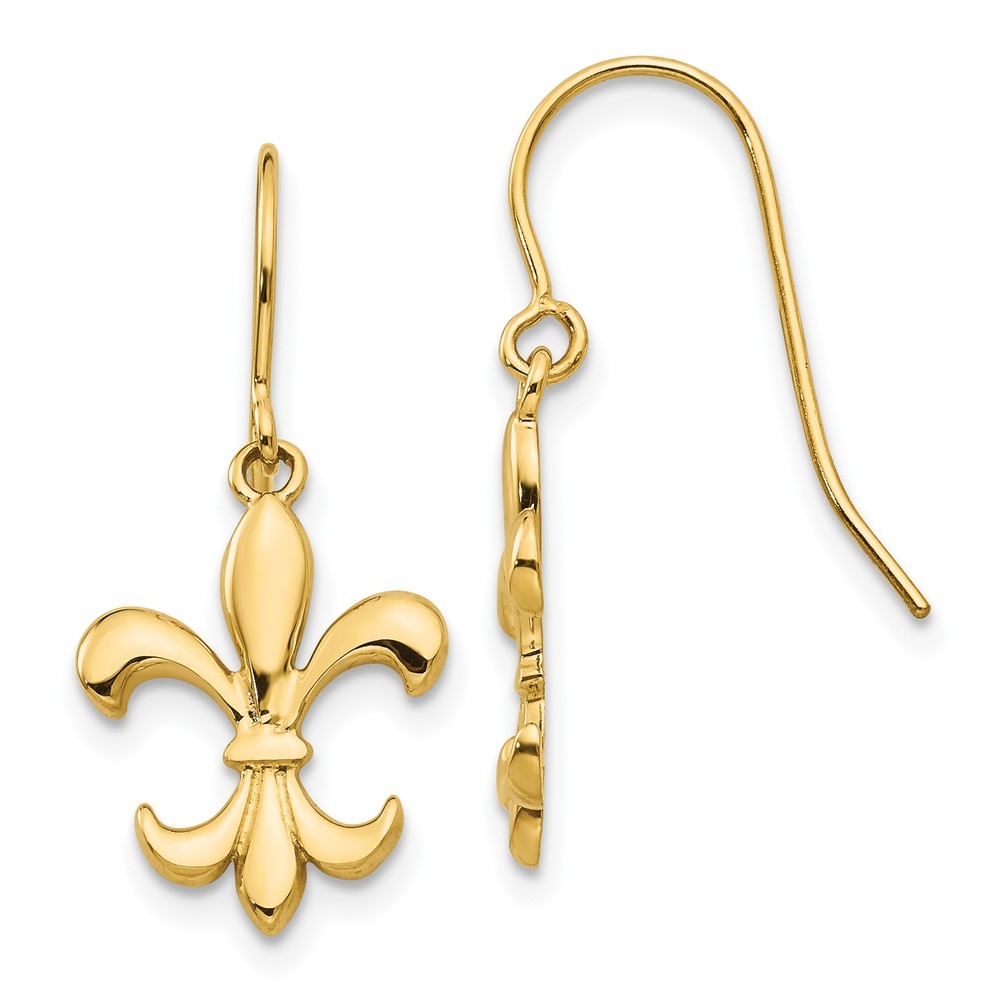 14k Yellow Gold Polished Fleur de lis Dangle Earrings