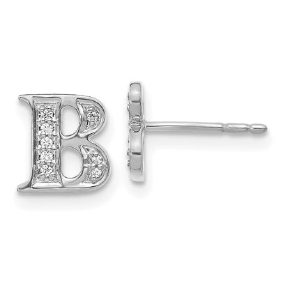 14k White Gold Diamond Initial B Stud Earrings Gift for Women