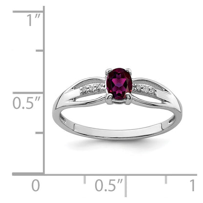 Sterling Silver Rhod-plated Diamond Rhodolite Garnet Ring Size 8