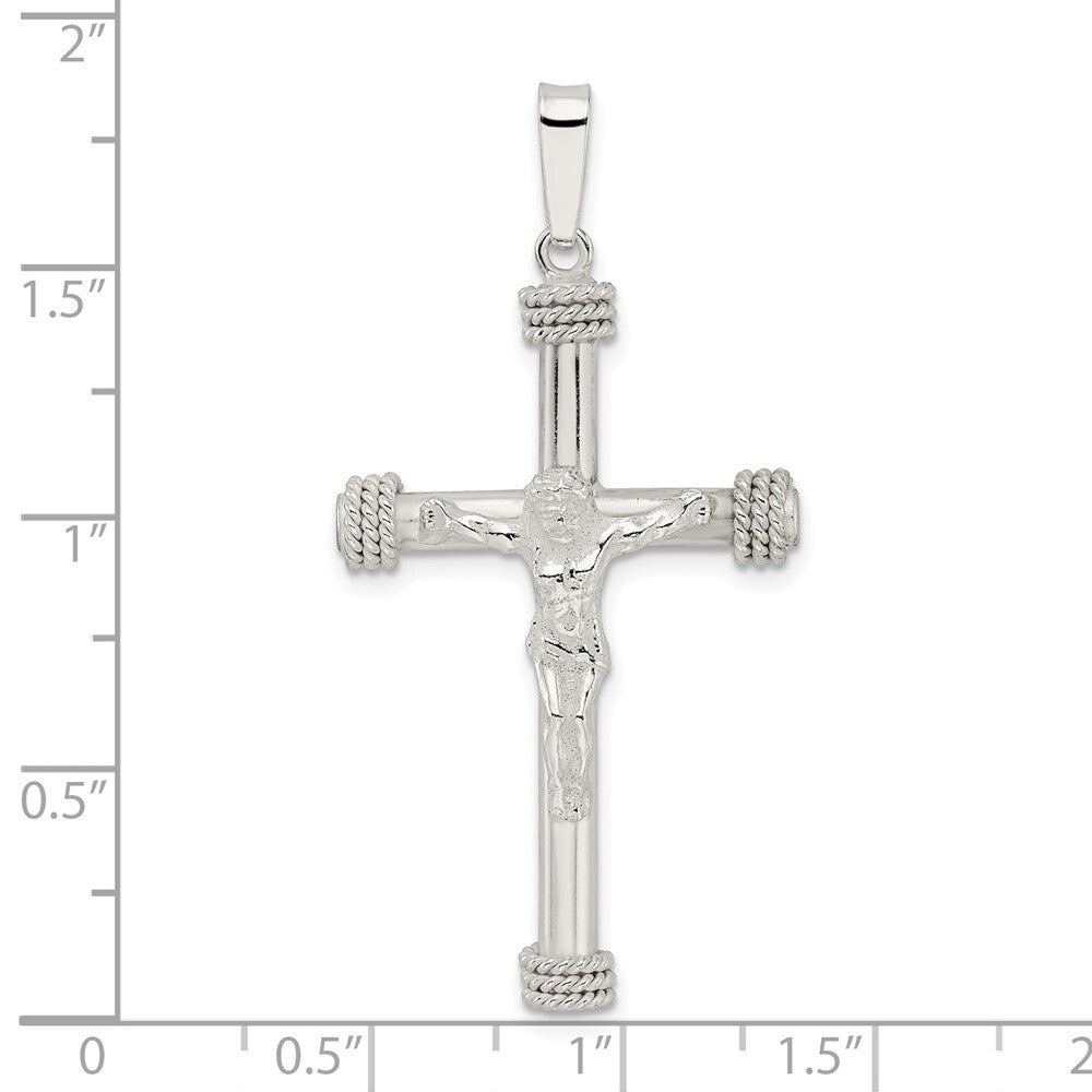 Sterling Silver Polished Rope Ends Hollow Crucifix Pendant