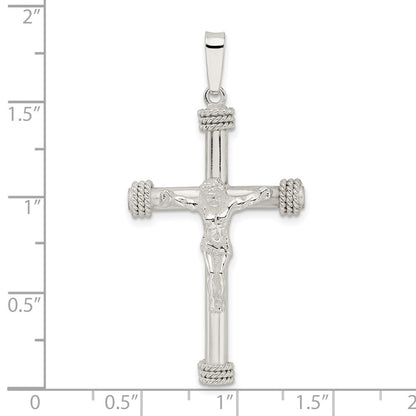 Sterling Silver Polished Rope Ends Hollow Crucifix Pendant