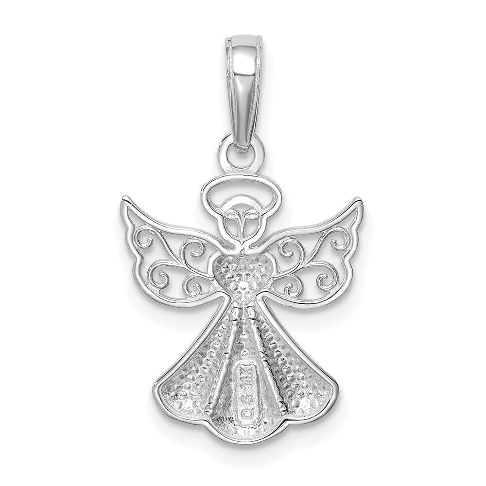 14k White Gold Polished/Textured Guardian Angel Heart Pendant for Women