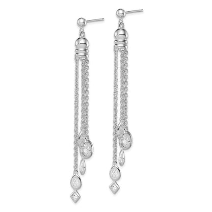 Sterling Silver Polished Cubic Zirconia & Multi-Chain Post Dangle Earrings