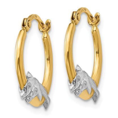 14k Yellow Gold & Rhodium Dolphin Hoop Earrings Gift for Women