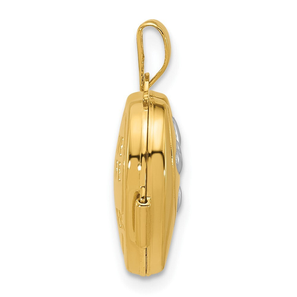 14k Yellow Gold & Rhodium My Love My Life My Forever on Back 15mm Heart Locket