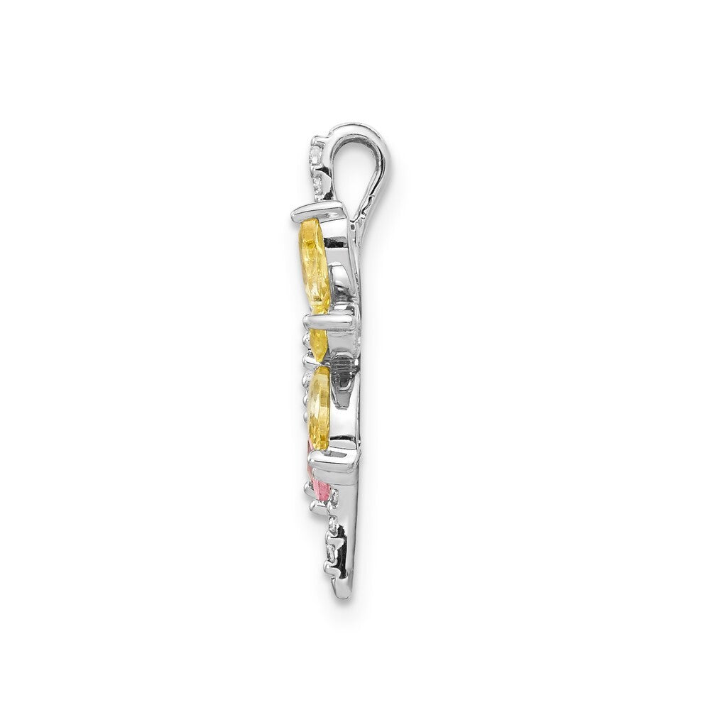 14k White Gold Diamond and 2.20 Citrine Pink Tourmaline Flower Pendant for Women