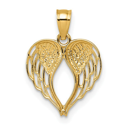 14k Yellow Gold Polished and Diamond-cut Cut-out Wings In Heart Shape Pendant