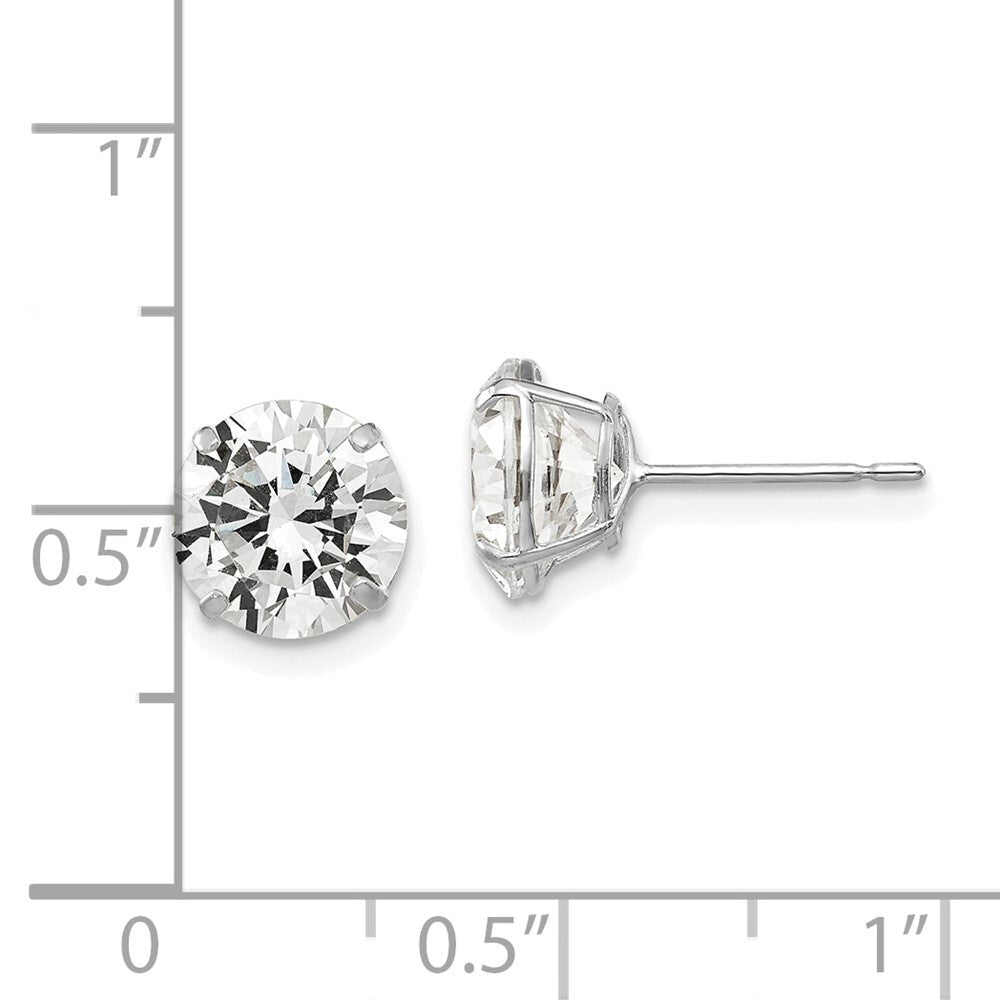 14k White Gold 8mm Round Cubic Zirconia Stud Earrings Gift for Women