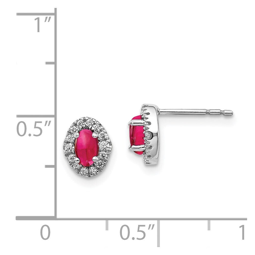 14k White Gold Diamond and Cabochon Ruby Stud Earrings