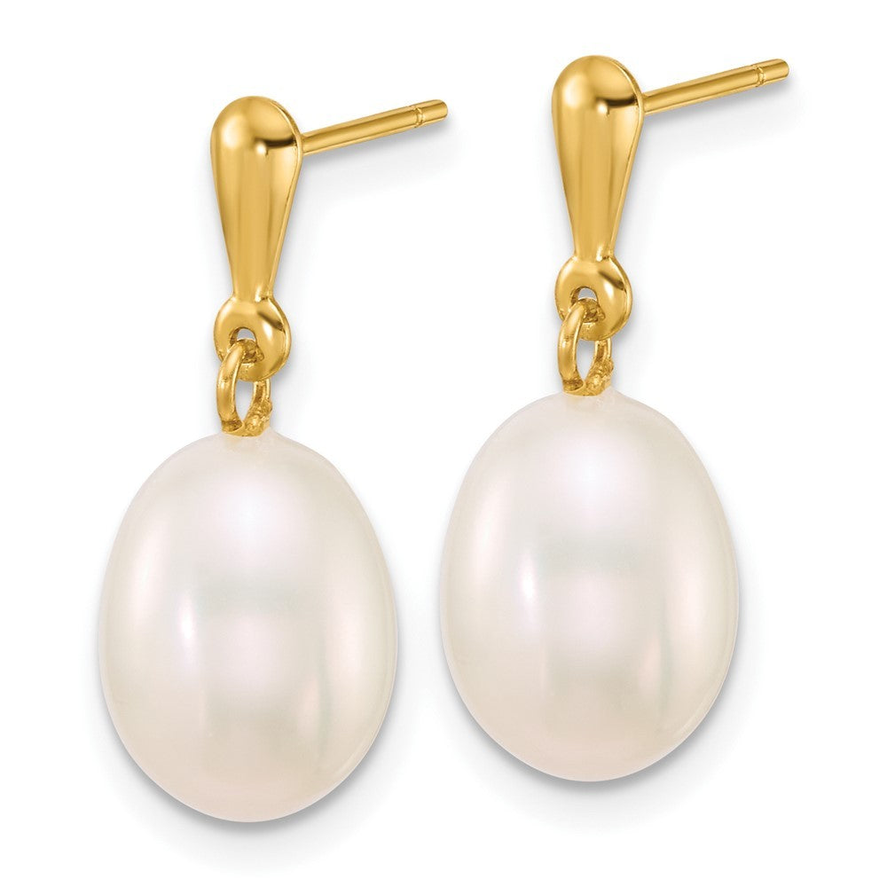 14k Yellow Gold Polished 8-9mm Rice Freshwater Cultured Pearl Dangle Earrings