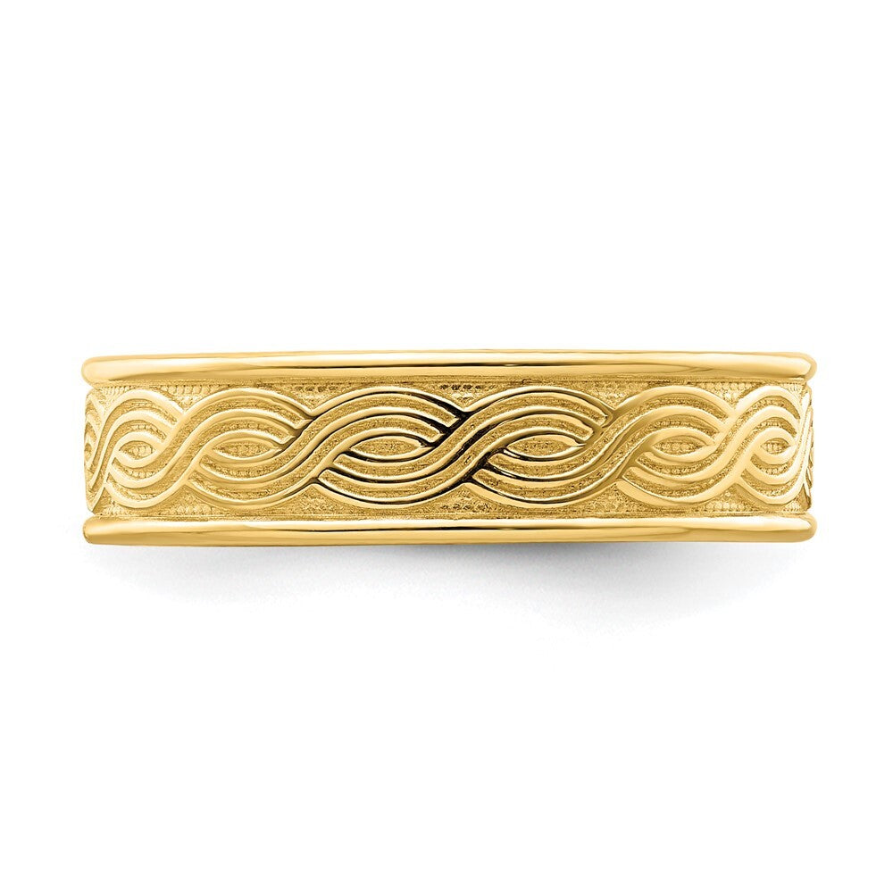 14K Yellow Gold Wave Engraved Thumb Ring  Size 9