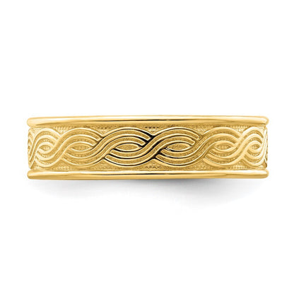 14K Yellow Gold Wave Engraved Thumb Ring  Size 9