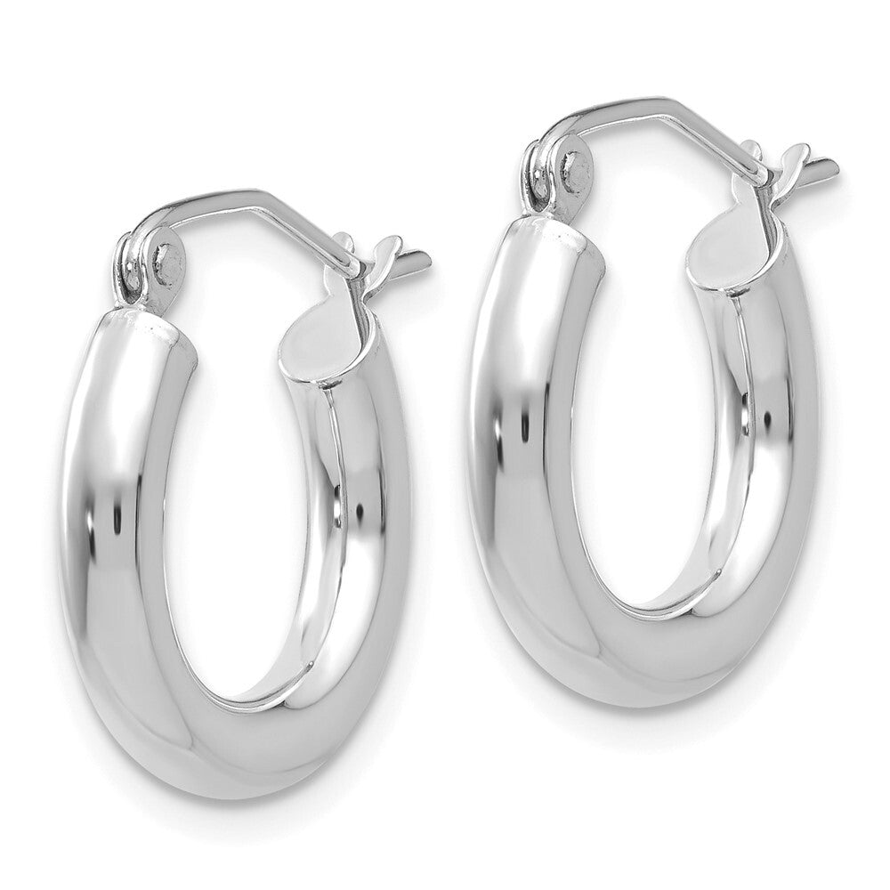 14K White Gold Polished 3mm Tube Hoop Earrings Gift for Women