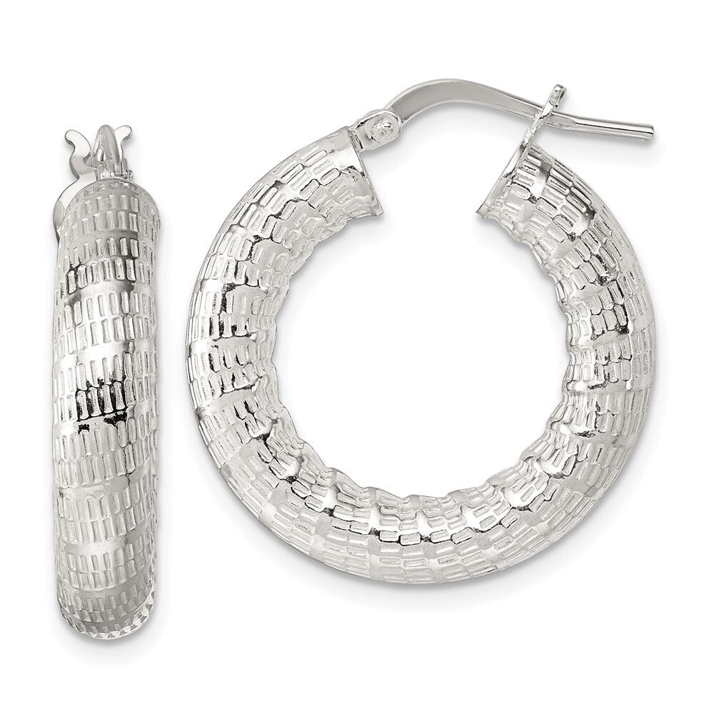 Sterling Silver Polished and Textured Hoop Earrings