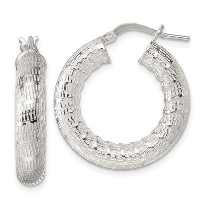 Sterling Silver Polished and Textured Hoop Earrings