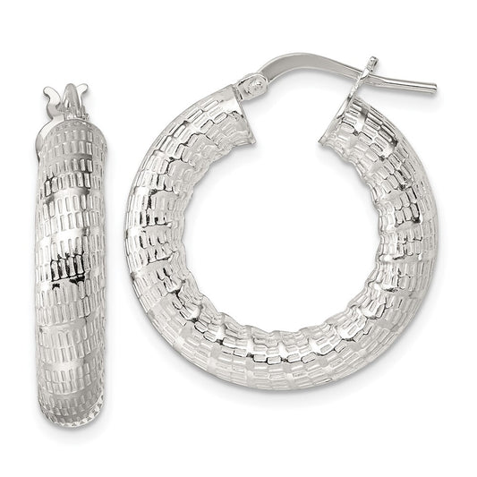Sterling Silver Polished and Textured Hoop Earrings