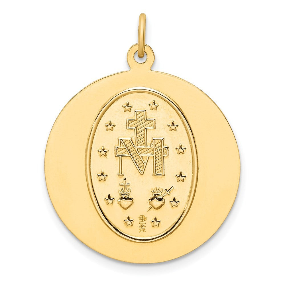 14k Yellow Gold Solid Polished Satin Round Miraculous Medal