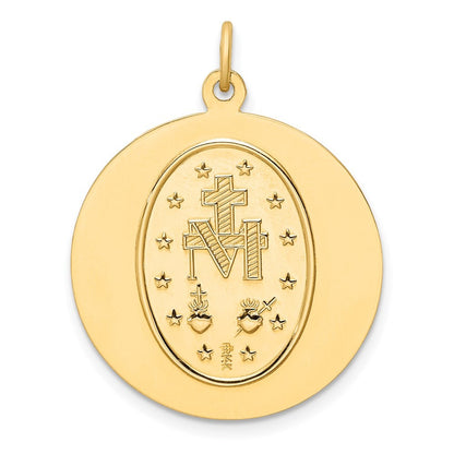 14k Yellow Gold Solid Polished Satin Round Miraculous Medal