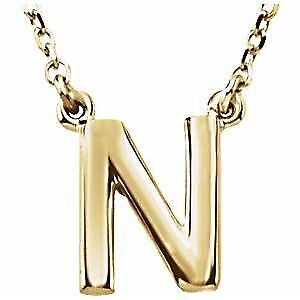 14k Yellow Gold Block Initial N Pendant Necklace 16" for Women