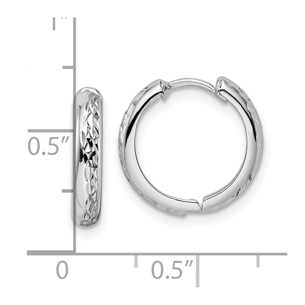 14k White Gold Polished Textured 3x15mm Hinged Hoop Earrings Gift for Women