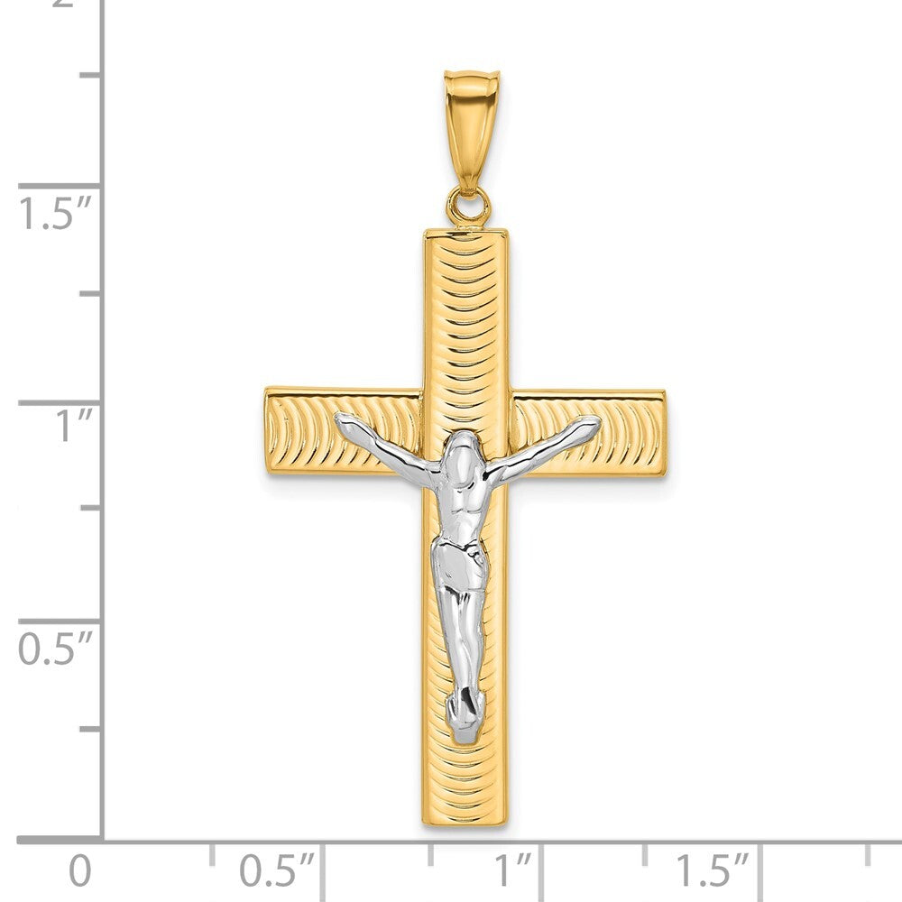 14k Two-tone Gold Polished and Textured Crucifix Pendant for Women