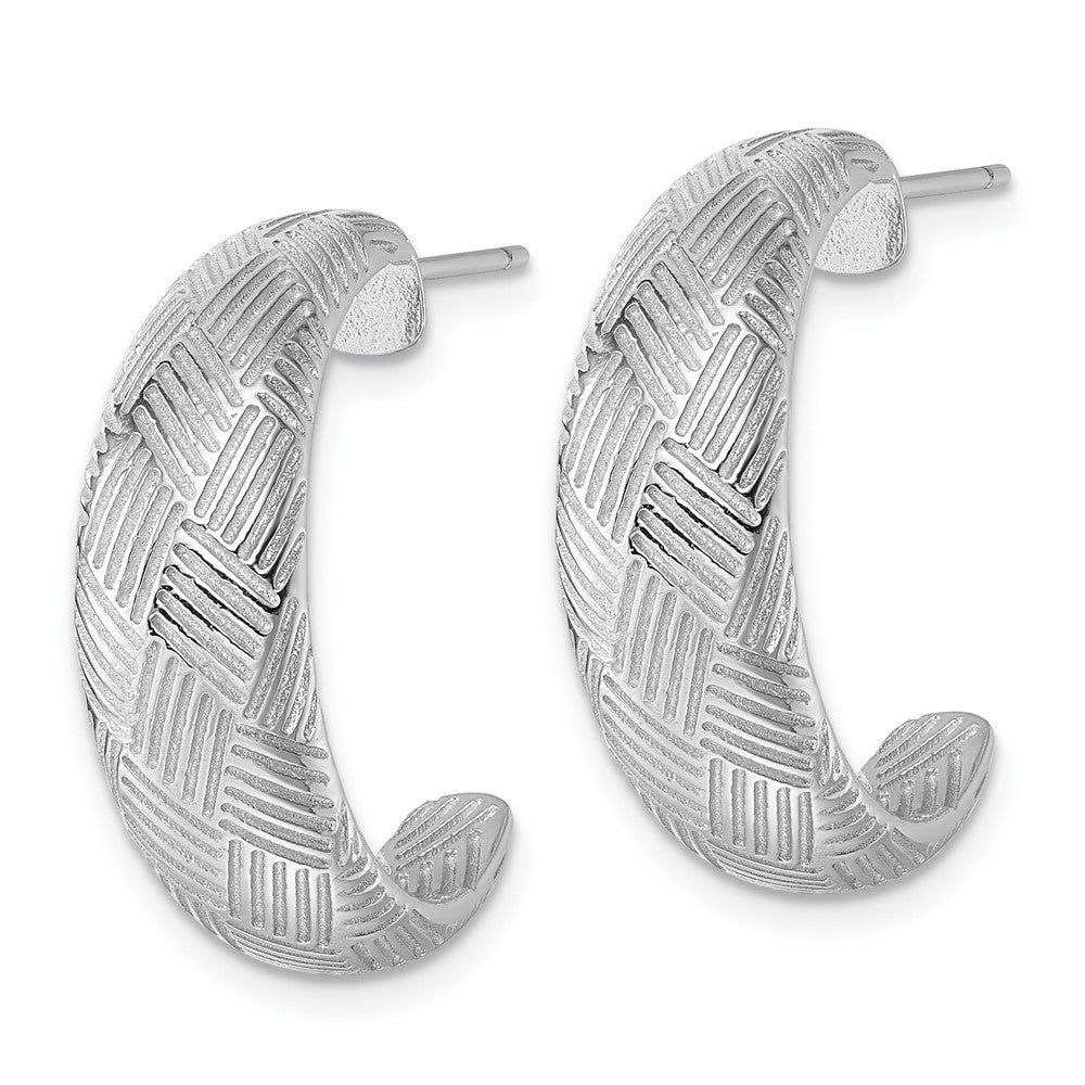 Sterling Silver Rhodium-plated Textured Woven Design J-Hoop Earrings