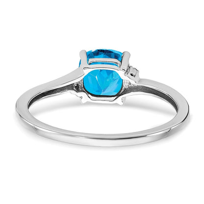 Sterling Silver Rhodium-plated Blue Topaz and Diamond Ring Size 6