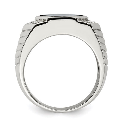 Sterling Silver Rhodium-plated Men's Cubic Zirconia and Onyx Ring Size 9