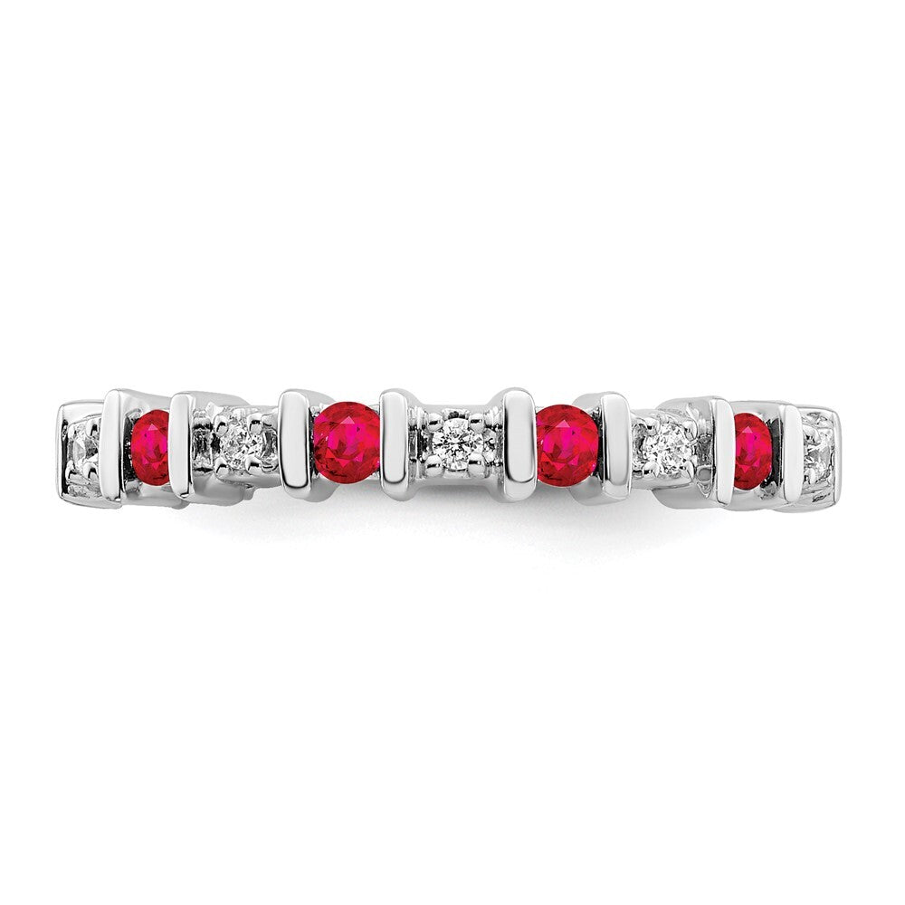 14k White Gold Ruby and Diamond Band Size 7