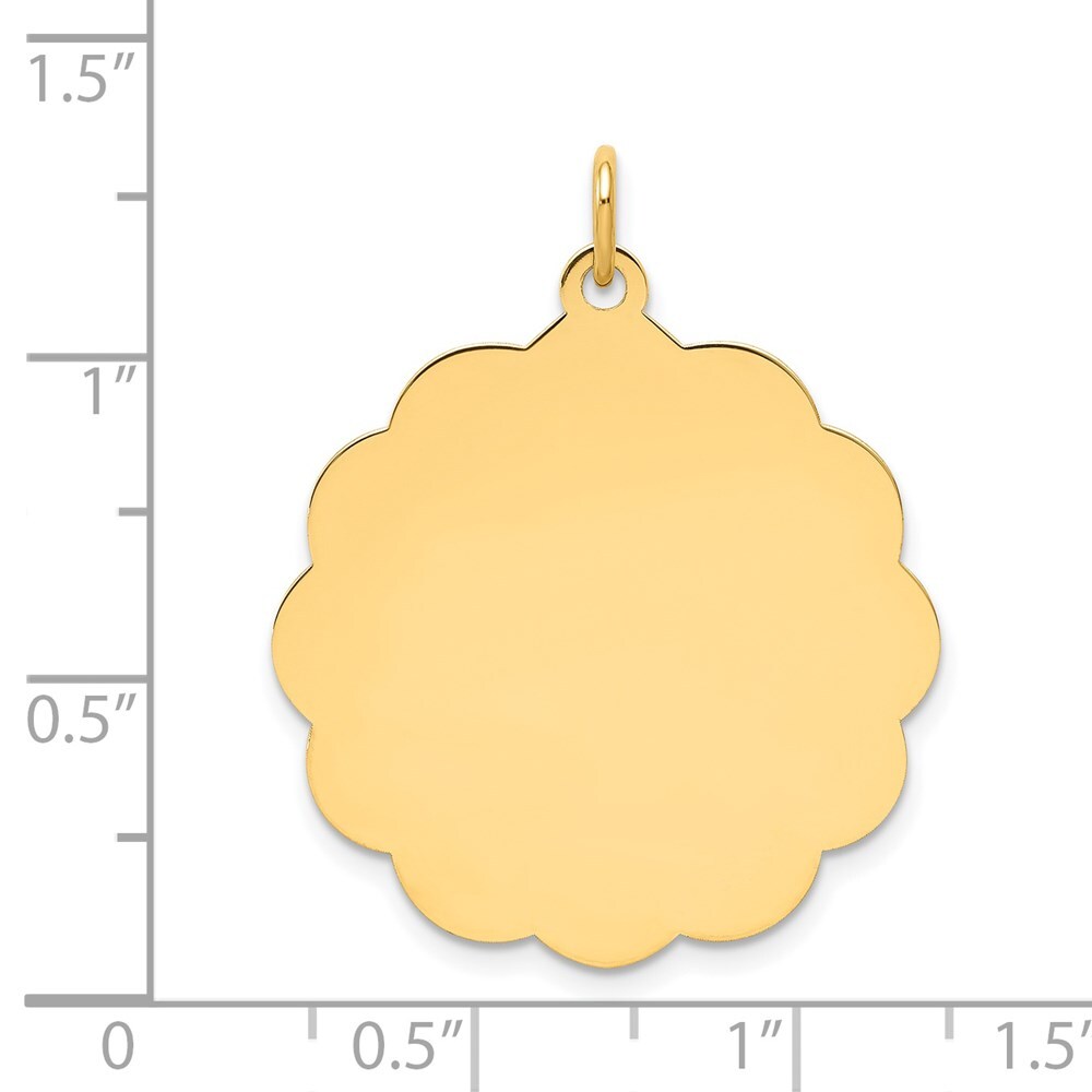 14k Yellow Gold .013 Gauge Engravable Scalloped Disc Charm Pendant for Women