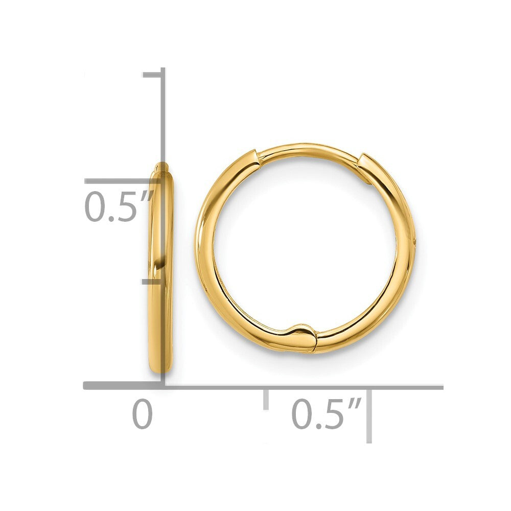 14k Yellow Gold Polished 1.45x14mm Hinged Huggie Hoop Earrings Gift for Women
