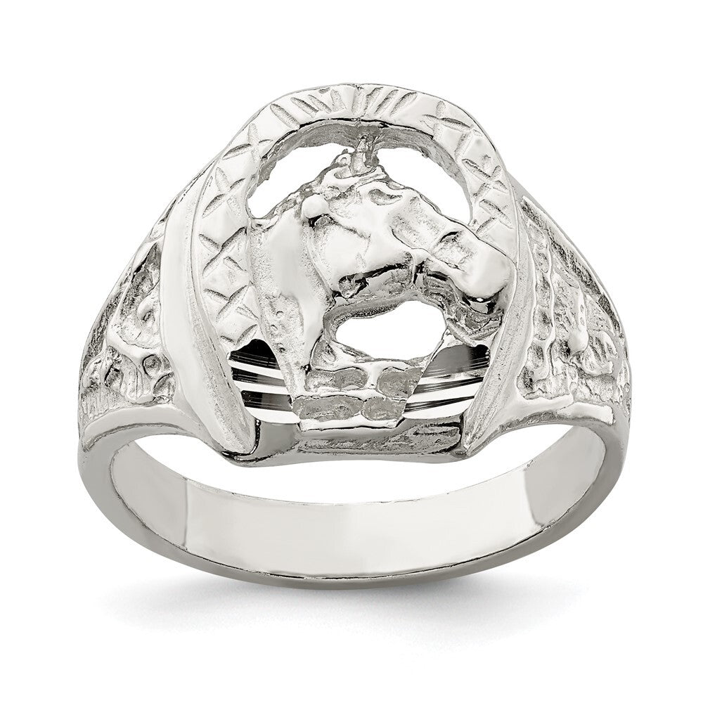 Sterling Silver Horseshoe with Horse Head Ring Size 9