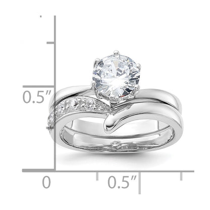 Sterling Silver Rhodium-plated 2-piece Cubic Zirconia Wedding Ring Set Size 6