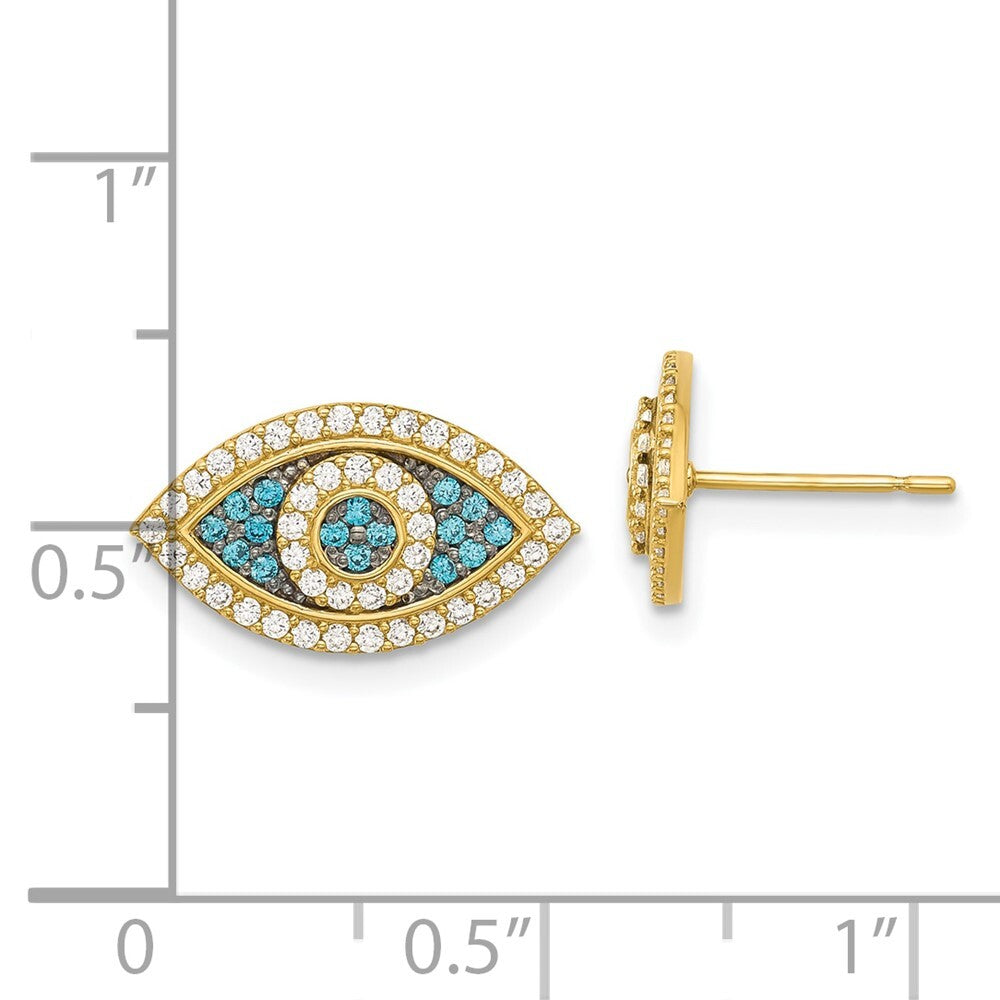 14k Yellow Gold Black Rhodium-plated Cubic Zirconia Evil Eye Stud Earrings