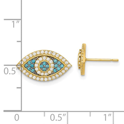 14k Yellow Gold Black Rhodium-plated Cubic Zirconia Evil Eye Stud Earrings