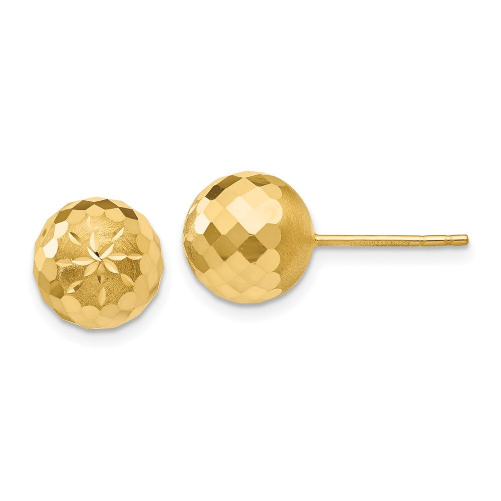 14k Yellow Gold 9mm Diamond-cut Mirror Ball Stud Earrings Gift for Women