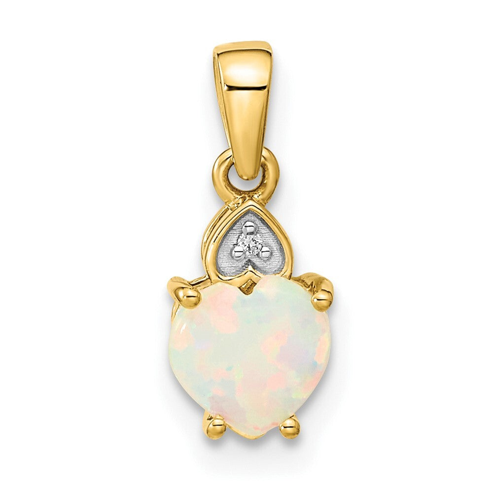 14k Yellow Gold Diamond and Opal Polished Heart Pendant for Women