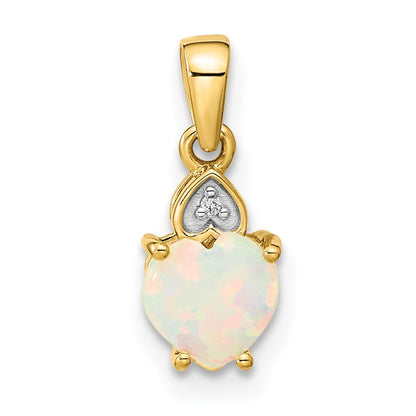 14k Yellow Gold Diamond and Opal Polished Heart Pendant for Women