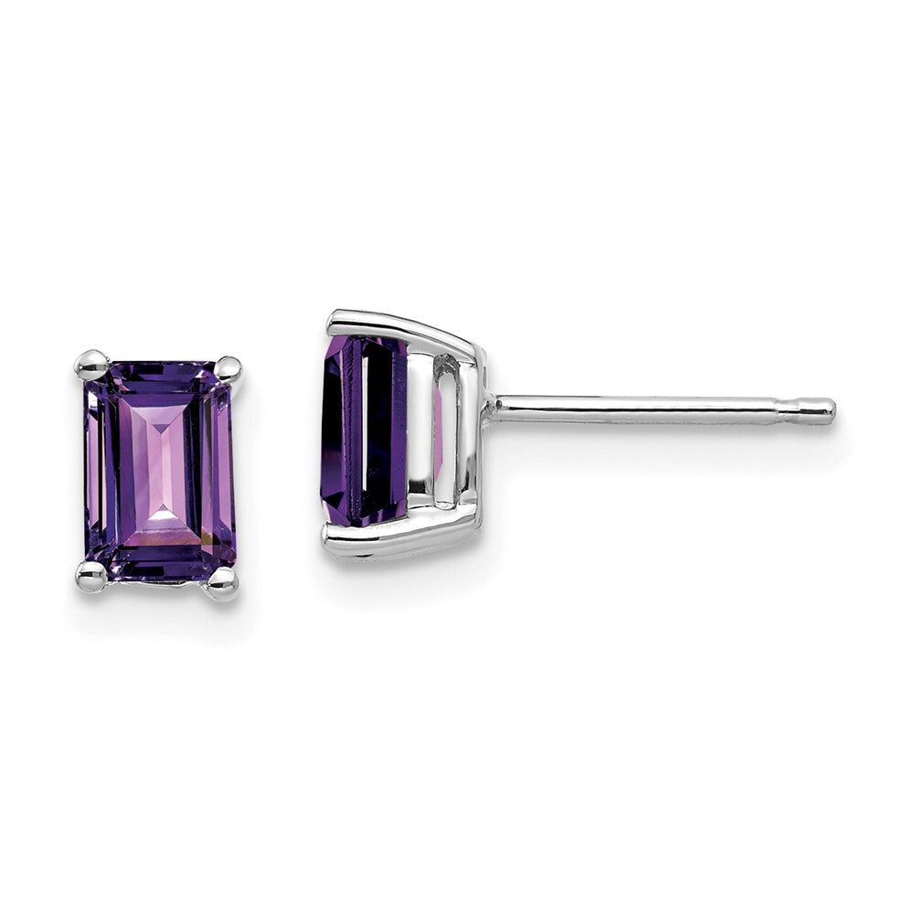 14k White Gold 6x4mm Emerald Cut Amethyst Stud Earrings Gift for Women
