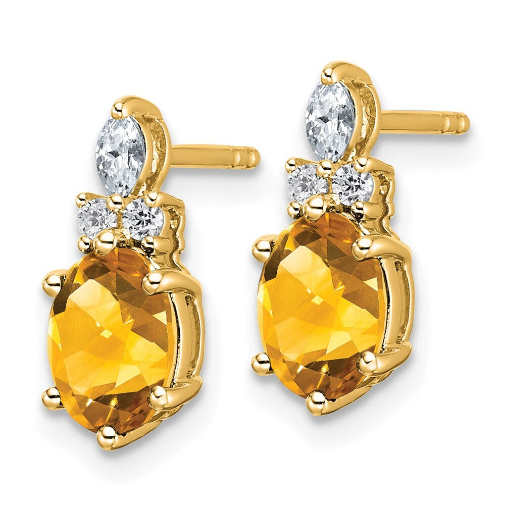 14k Yellow Gold Polished Diamond and Citrine Twisted Drop & Dangle Earrings