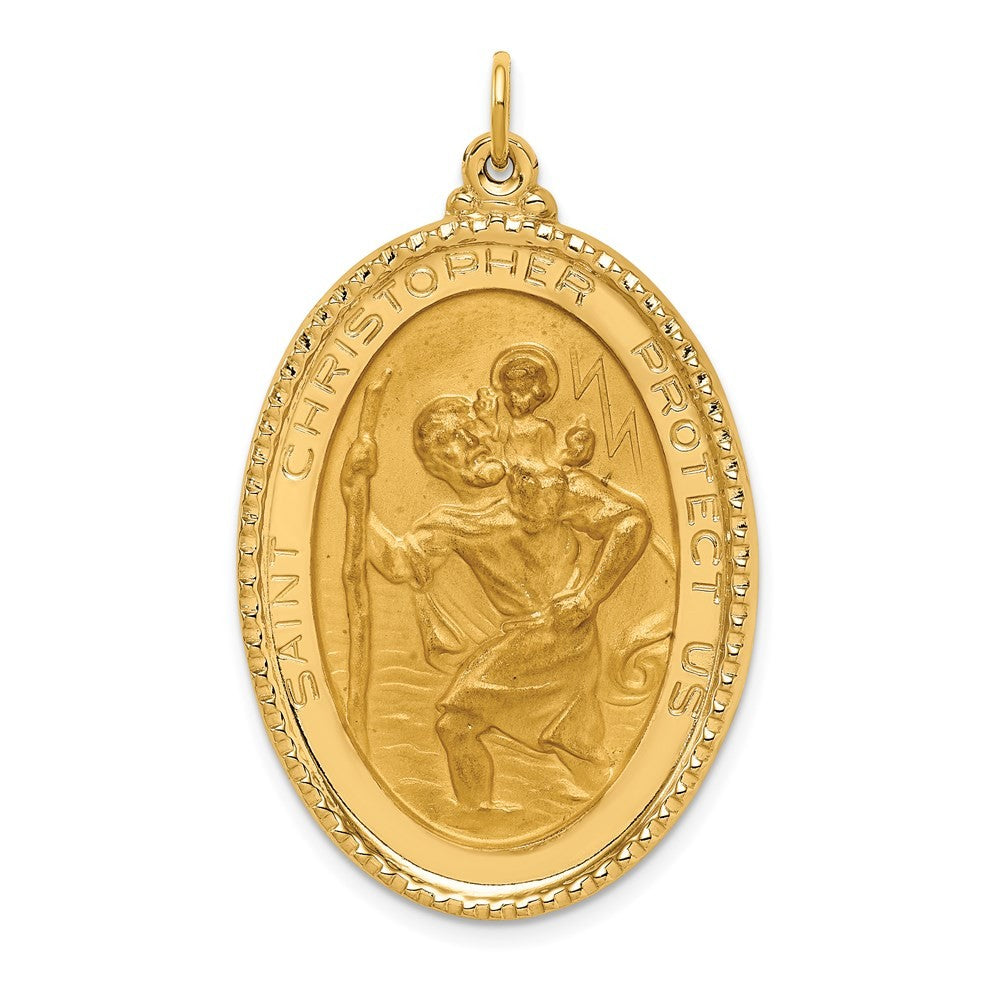 14k Yellow Gold Solid Polished Satin Beaded Edge St. Christopher Medal