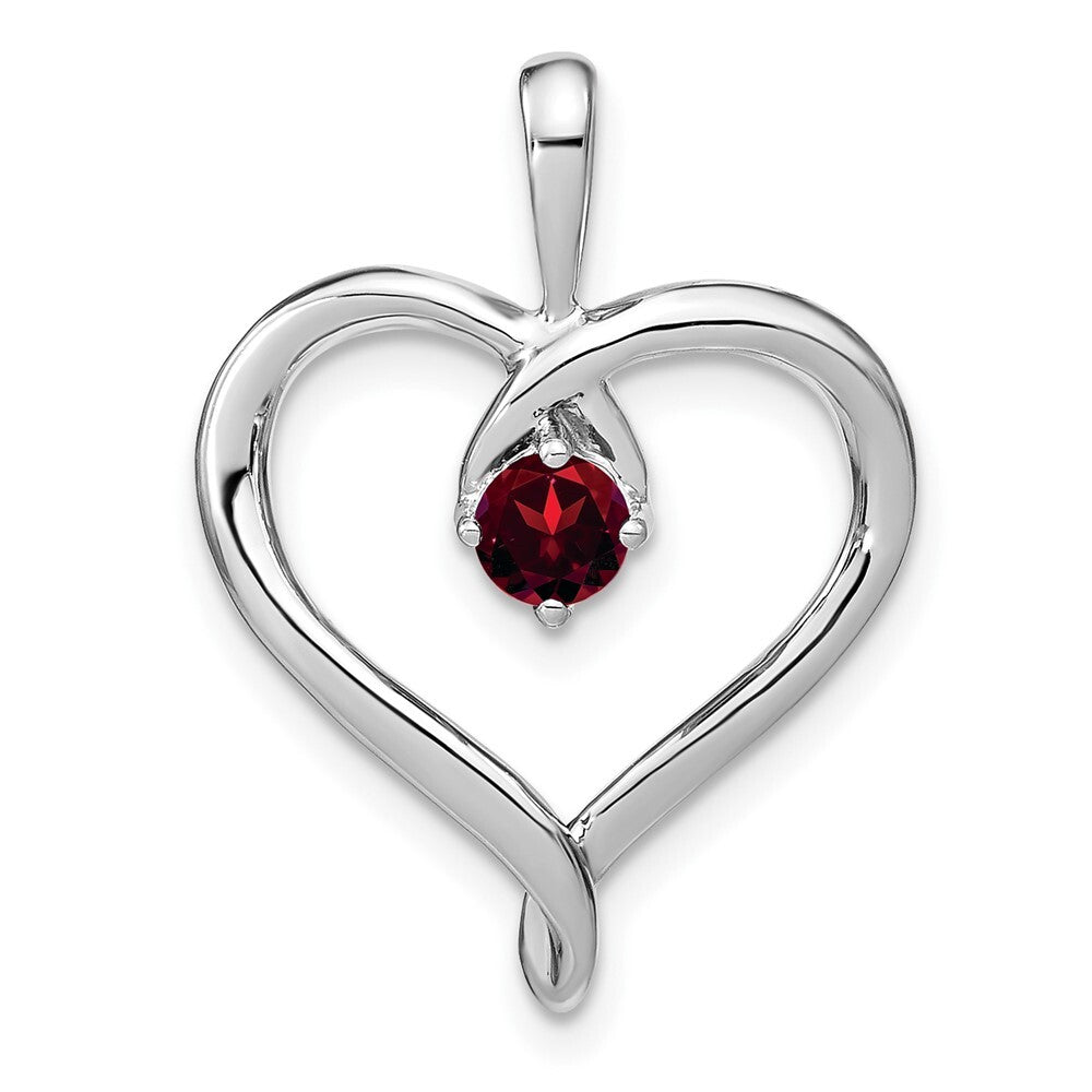 14k White Gold Garnet Heart Pendant for Women