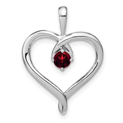 14k White Gold Garnet Heart Pendant for Women