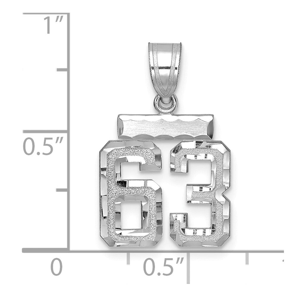 14k White Gold Small Brushed Diamond-cut Number 63 Charm Pendant for Women