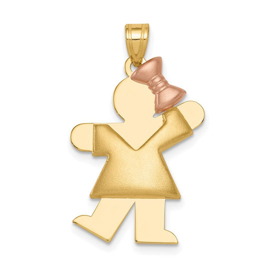 14k Two-Tone Gold Puffed Girl with Bow on Right Engravable Charm