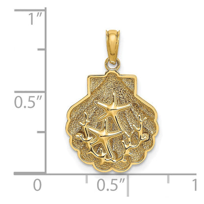 14k Yellow Gold Reversible Starfish and Coral in Shell Charm Pendant for Women